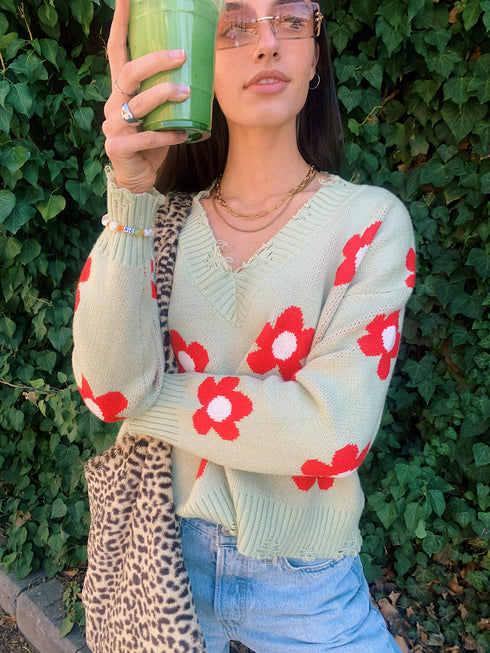 La La Retro Floral Sweater